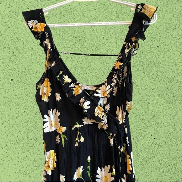 Patrons of Peace black midi wrap sundress daisy floral ruffles - Picture 7 of 15